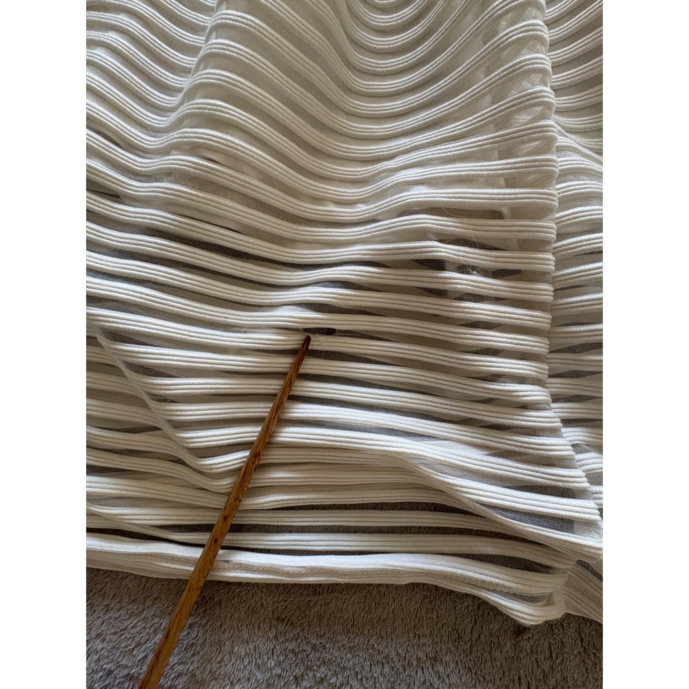 Blaze White Ribbed Mesh Pleated Midi Skirt Sheer Stripe Flare 90s Y2K - Picture 6 of 10